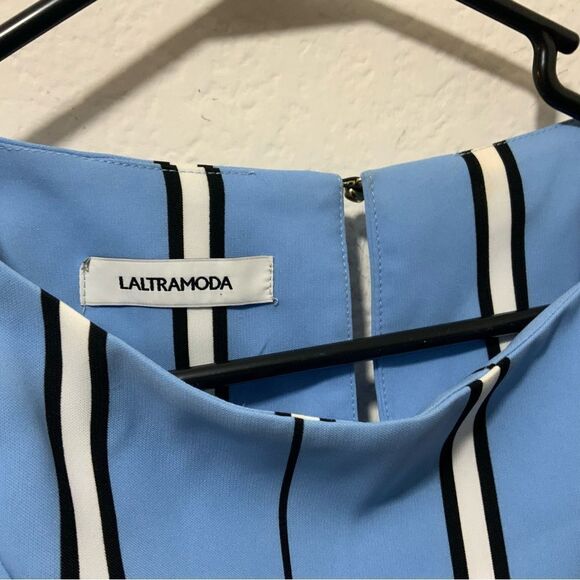 laltramoda dress blue stripe size 42 ruffle Italy - Picture 6 of 12
